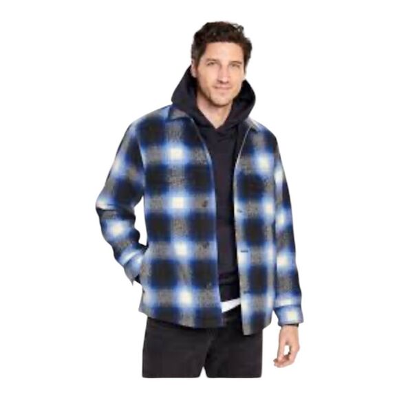 Old Navy Mens Cobalt Blue Plaid Shacket Shirt Jacket XXXL NWOT - Picture 1 of 8